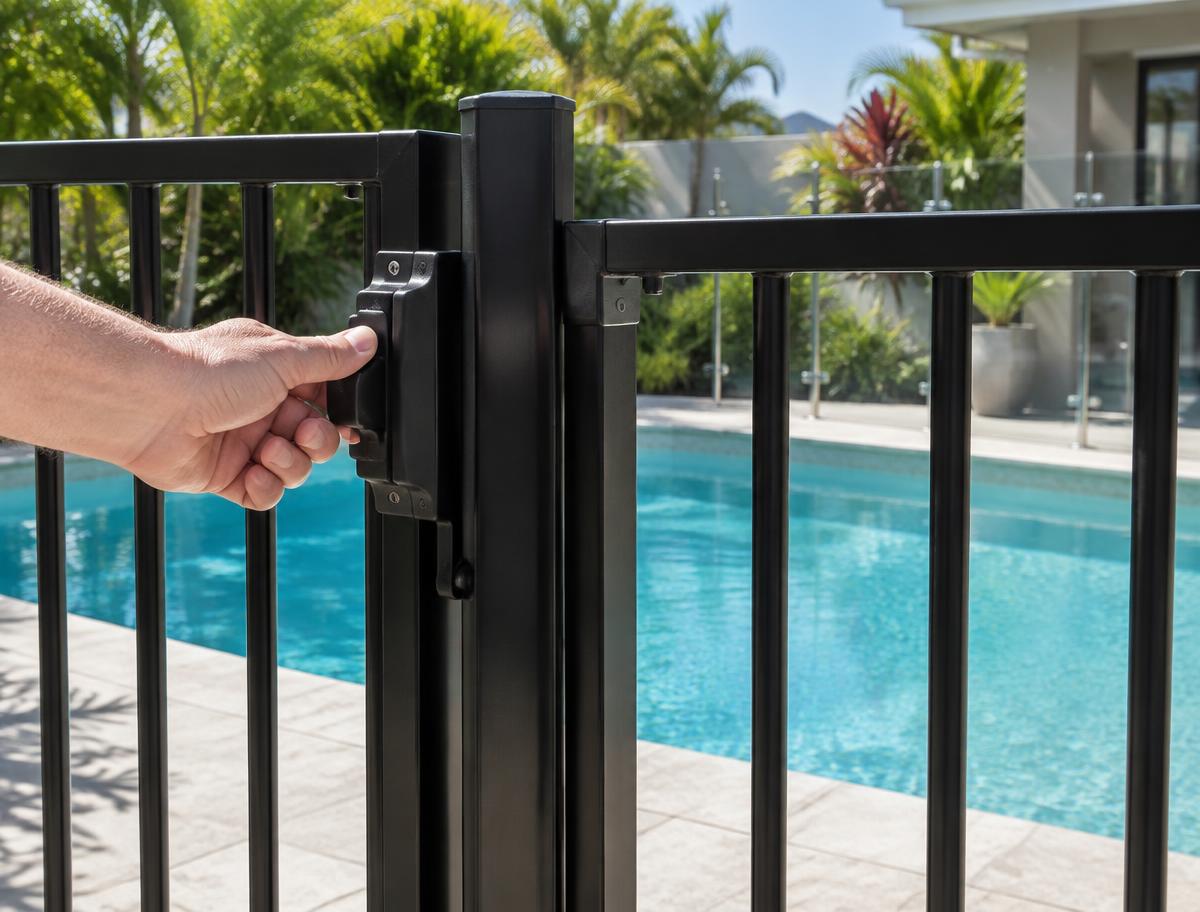 Inspector checking a pool gate latch